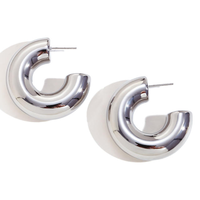 18K gold plated hollow out chunky bold stainless steel hoop earrings