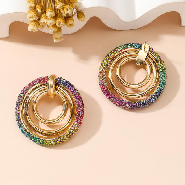 Delicate colorful rhinestone chunky hoop earrings