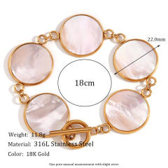 Elegant natural mother shell stainless steel toggle bracelet
