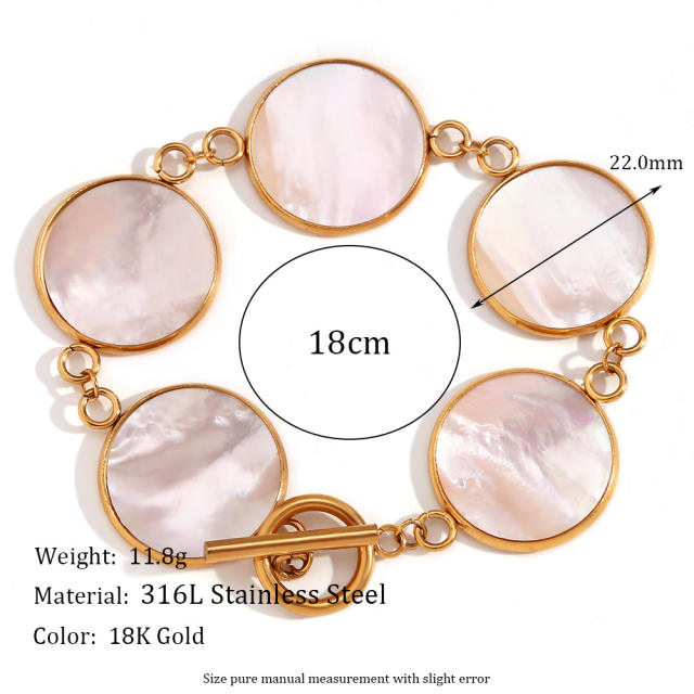 Elegant natural mother shell stainless steel toggle bracelet