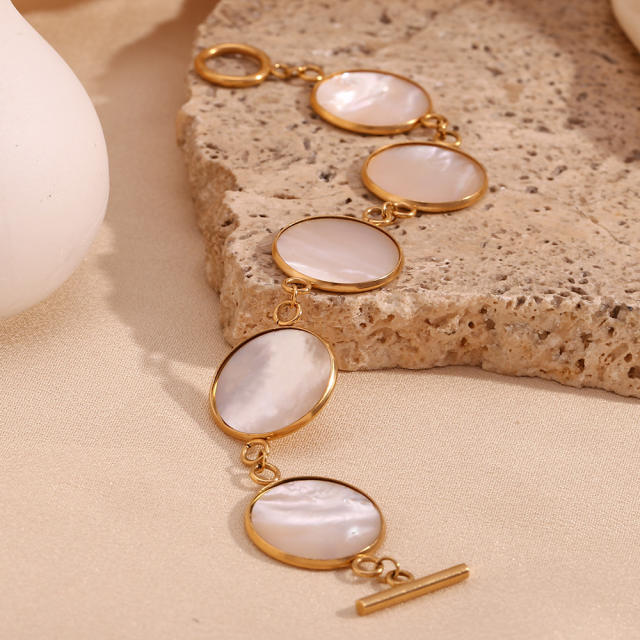 Elegant natural mother shell stainless steel toggle bracelet