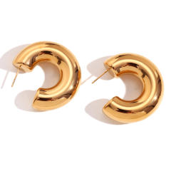 18K gold plated hollow out chunky bold stainless steel hoop earrings