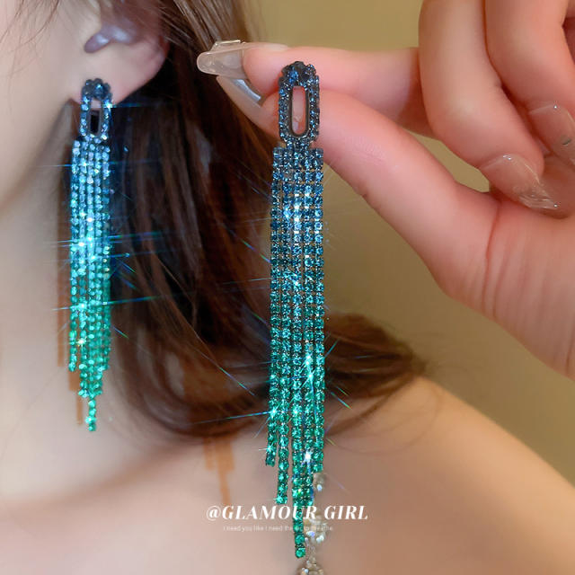 925 needle delicate colorful tassel diamond earrings