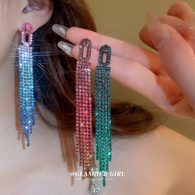 925 needle delicate colorful tassel diamond earrings