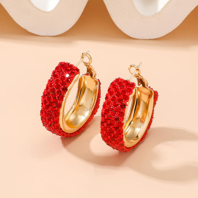 Delicate colorful rhinestone chunky hoop earrings