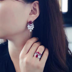 Luxury ruby cubic zircon statement earrings rings set
