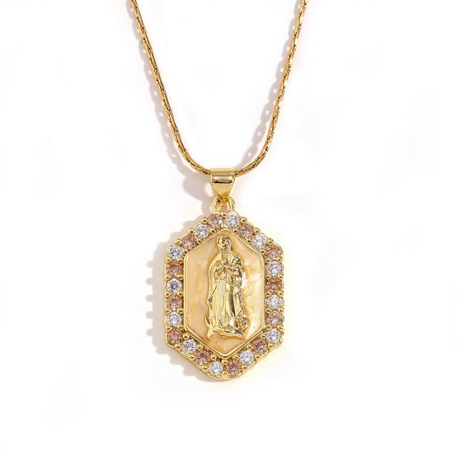 18K gold plated color enamel Virgin Mary pendant stainless steel necklace