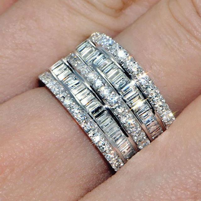Super shiny 5 rows diamond rings band