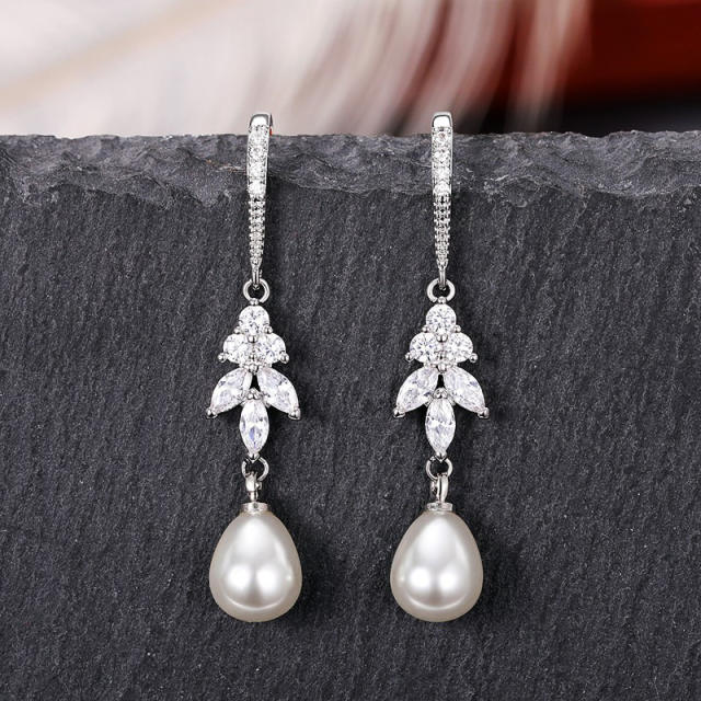 Elegant pearl drop diamond earrings