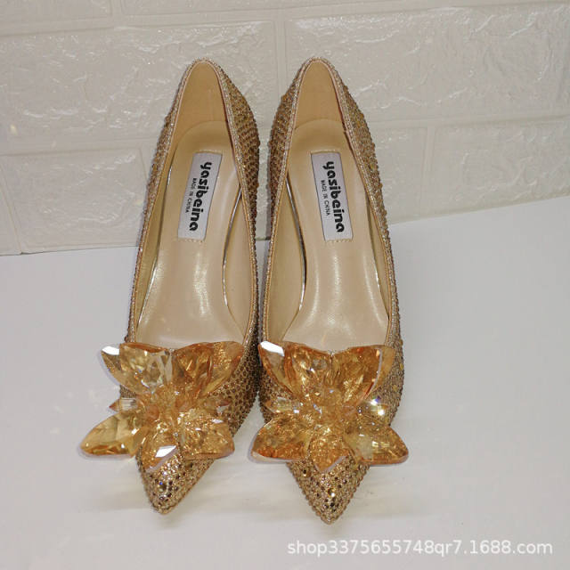 Luxury color rhinestone crystal flower wedding heels