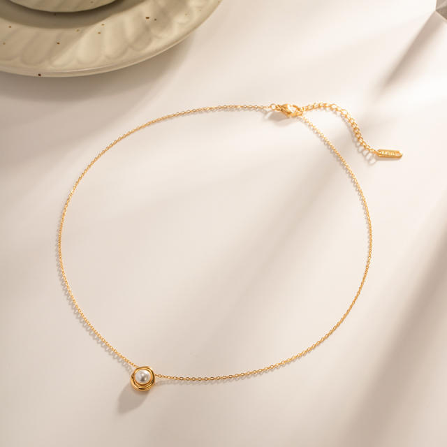 Chic dainty pearl pendant stainless steel women necklace