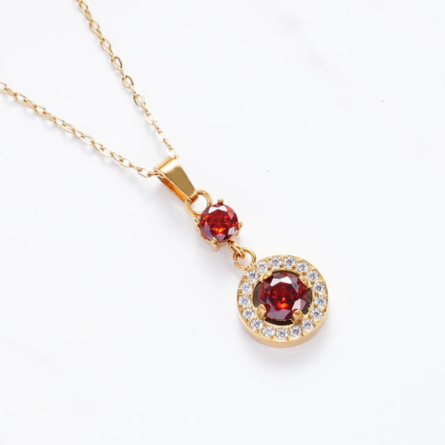 Dainty ruby tear drop pendant stainless steel chain necklace