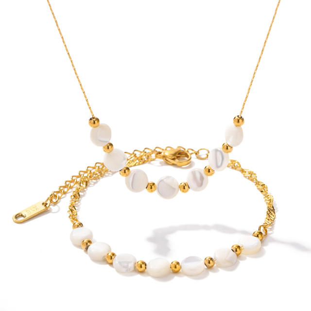 Elegant pearl bead dainty stainless steel necklace bracelet set