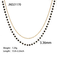 18K black bead two layer stainless steel necklace