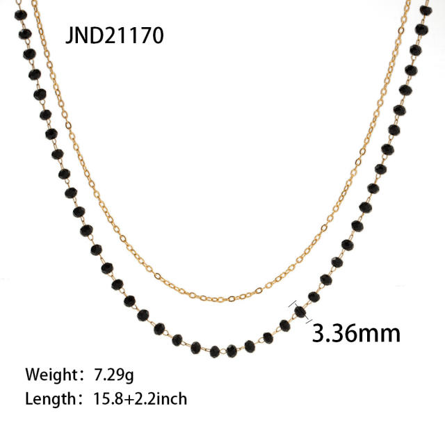 18K black bead two layer stainless steel necklace
