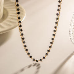 18K black bead two layer stainless steel necklace