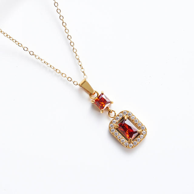 Dainty ruby tear drop pendant stainless steel chain necklace