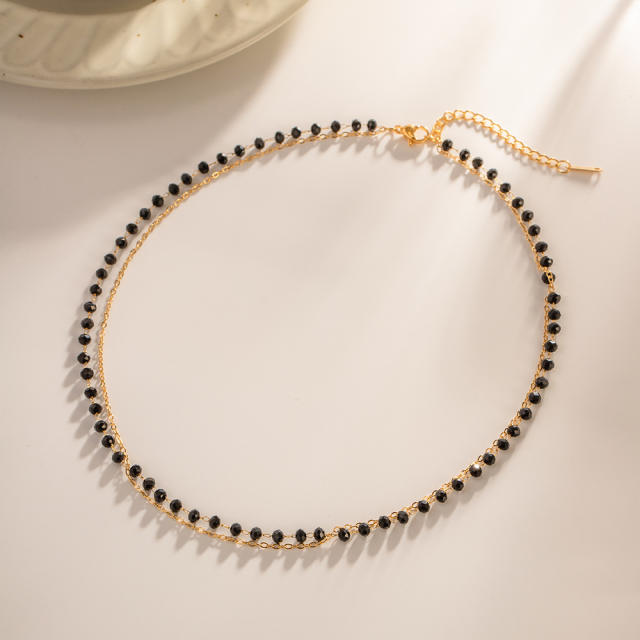 18K black bead two layer stainless steel necklace