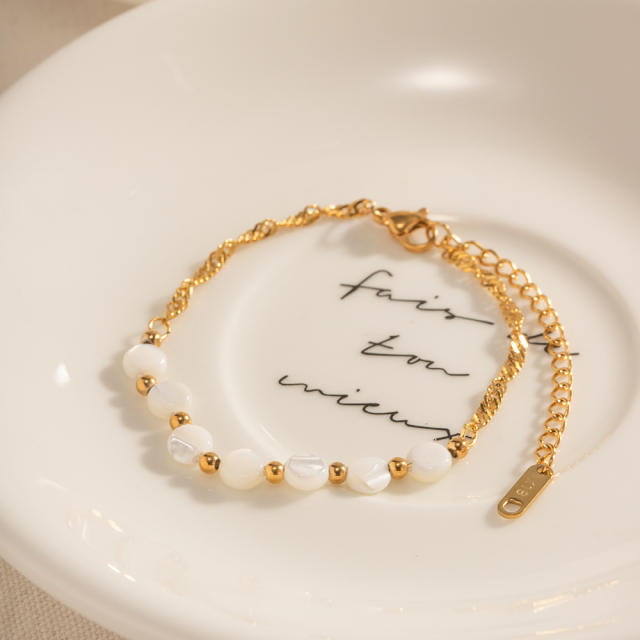 Elegant pearl bead dainty stainless steel necklace bracelet set