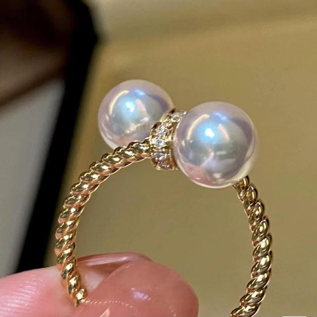 Korean fashion concise pearl bead twisted finger rings