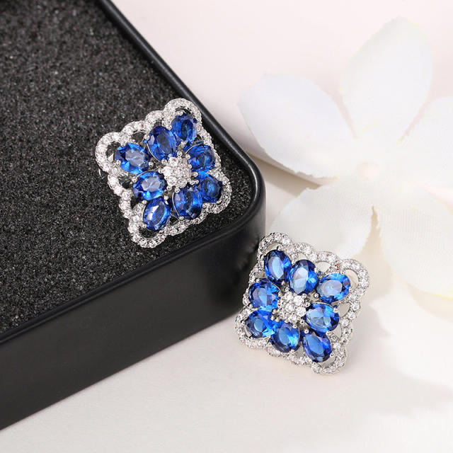 Delicate sapphire blue cubic zircon square shape studs earrings