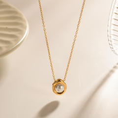 Chic dainty pearl pendant stainless steel women necklace