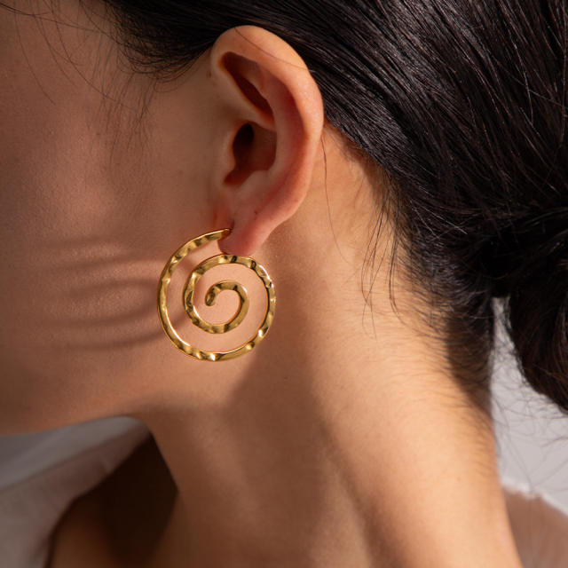 Funny personality spiral shape stainless steel earrings