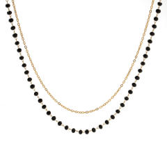 18K black bead two layer stainless steel necklace