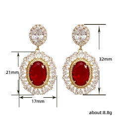 Delicate vintage palace trend ruby oval cubic zircon drop earrings