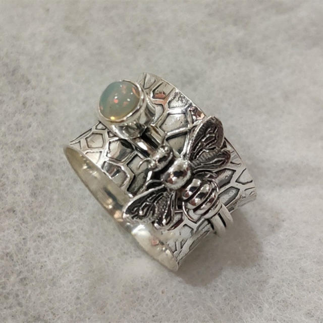 Vintage boho animal bee silver color wide rings