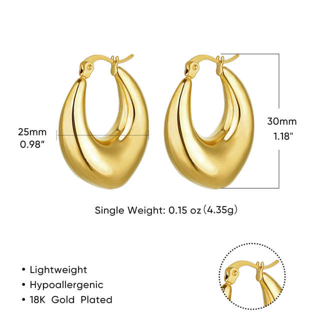 Concise chunky hoop twisted stainless steel earrings