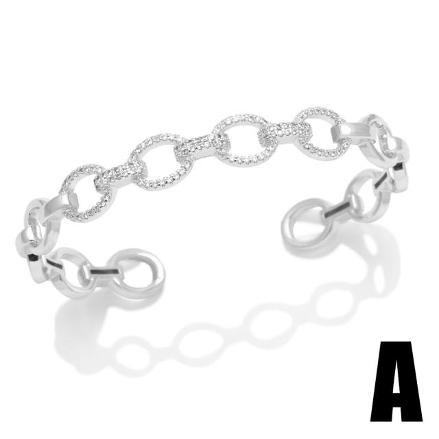 Silver color cubic zircon diamond copper bracelet bangle