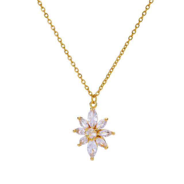 Dainty diamond pendant gold plated copper necklace