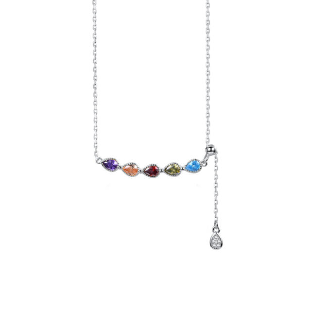 Dainty 925 sterling silver rainbow cz lariat adjustable women necklace