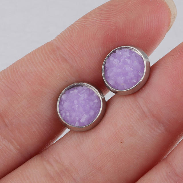 8MM colorful shiny round piece stainless steel earrings for kids