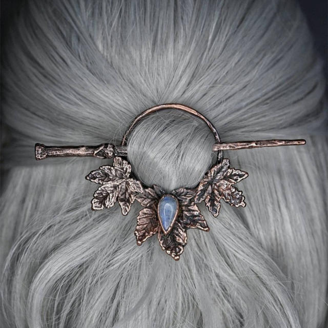 Vintage gothic viking moonstone bun holder with hair sticks