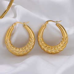 Concise chunky hoop twisted stainless steel earrings