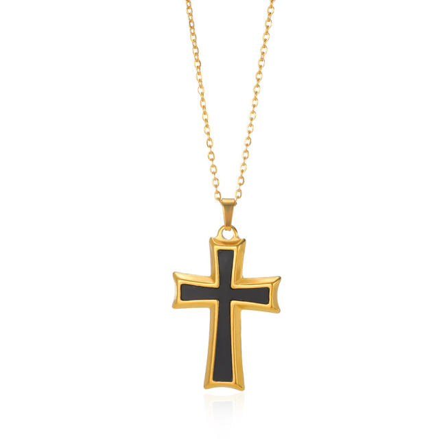 Vintage black color cross pendant stainless steel necklace