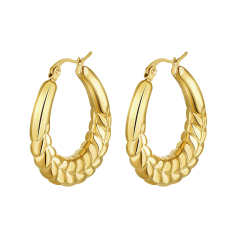Concise chunky hoop twisted stainless steel earrings