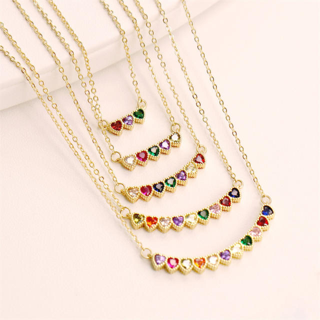 18K gold plated rainbow cz heart copper women necklace