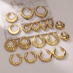 Concise chunky hoop twisted stainless steel earrings