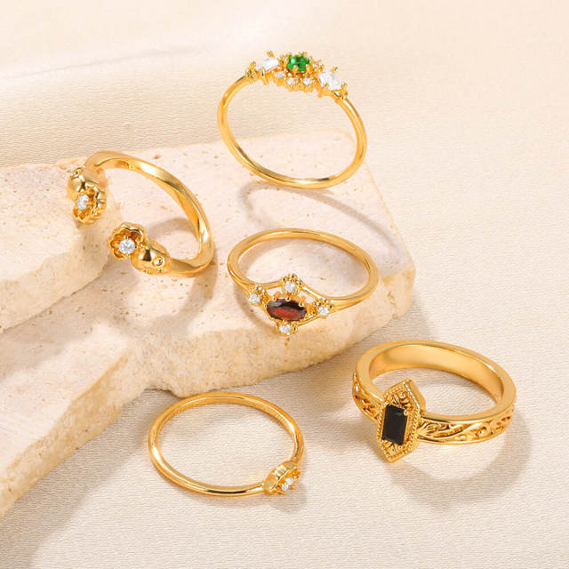 Creative cubic zircon statement easy match gold plated copper rings