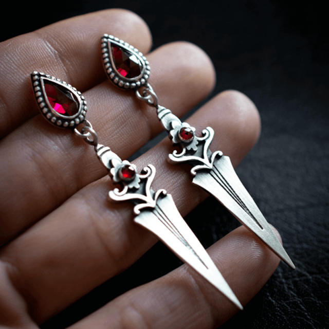 Gothic halloween dagger metal dangle earrings