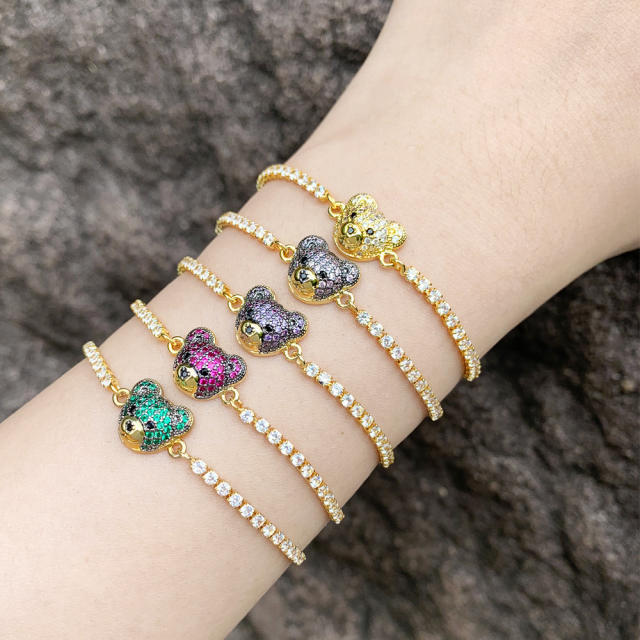Cute colorful cubic zircon beart tennis chain slide bracelet