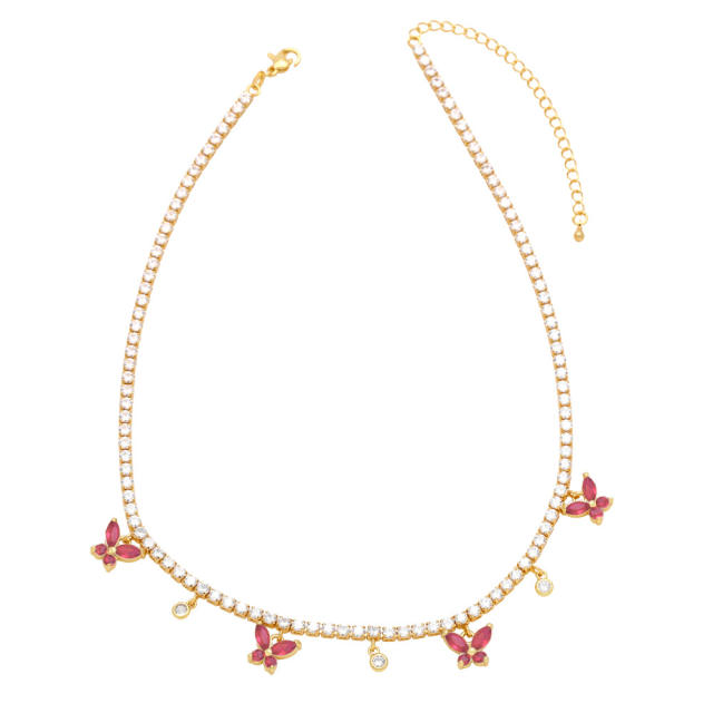 Delicate colorful tiny butterfly gold plated copper tennis chain choker necklace