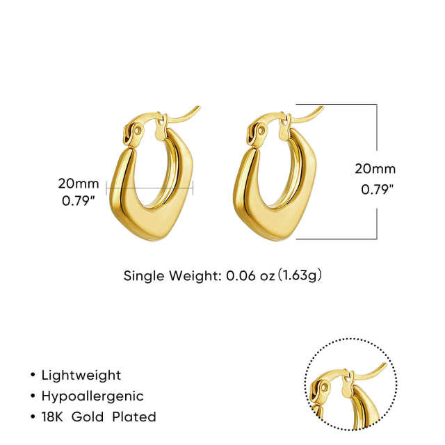Concise chunky hoop twisted stainless steel earrings