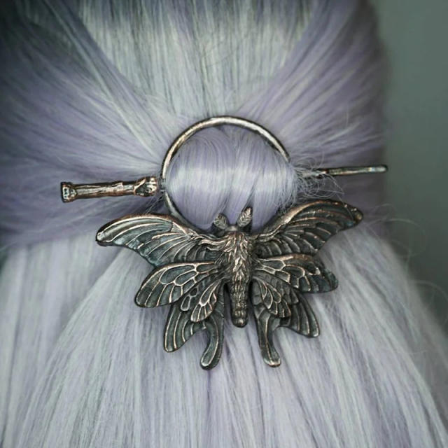 Gothic viking vintage moth halloween metal bun holder with hair sticks