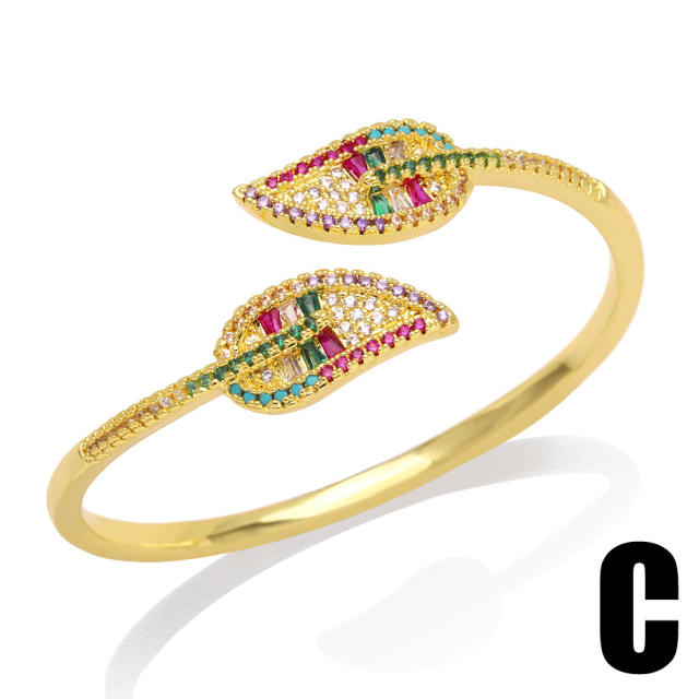 Delicate rainbow cz statement gold plated copper bangle