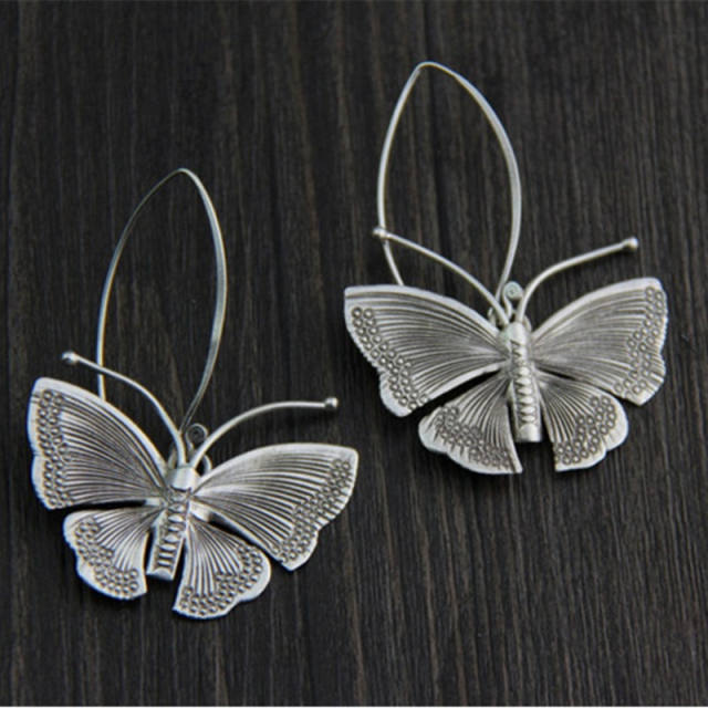 Vintage boho silver color butterfly dangle earrings