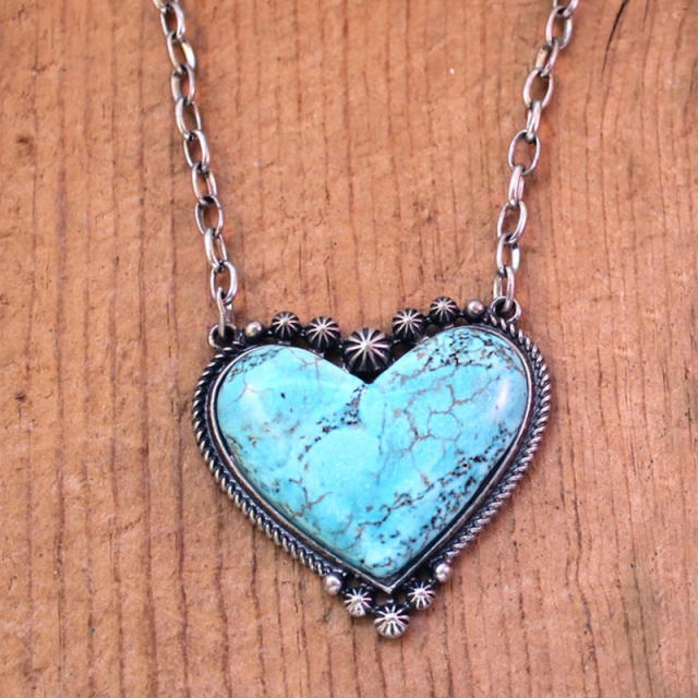 Vintage boho turquoise heart necklace